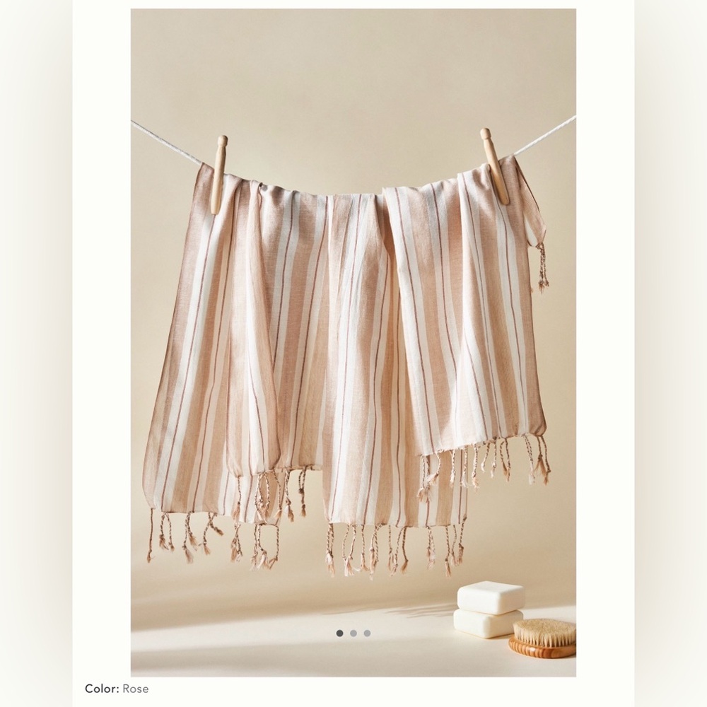 Anthro ❉ Chan Luu Stripe Cotton Dish Towels in Rose Set of 4 - Picture 3 of 10